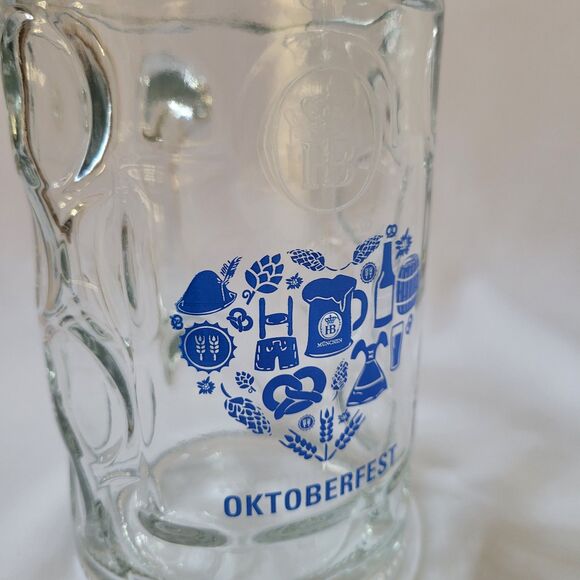 HB Munchen Hofbrahaus Glass German Beer Stein 1L Dimpled Mug Tankard Oktoberfest - Picture 10 of 14